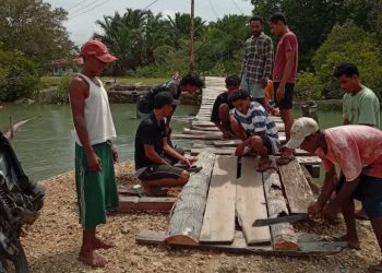 Jauh Dari Sentuhan Pemerintah, Pemuda Kilmury Gotong Royong Bangun Jembatan Darurat 